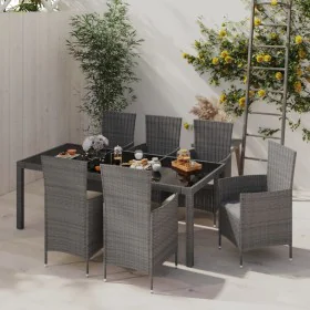 Garten-Essgruppe 7-teilig und graue synthetische Rattankissen von vidaXL, Gartensets - Ref: Foro24-3094883, Preis: 527,61 €, ...