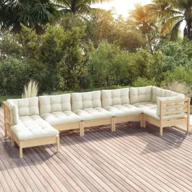 Garden furniture 7 pieces and cushions solid cream pine wood by vidaXL, Garden sets - Ref: Foro24-3096550, Price: 519,89 €, D...