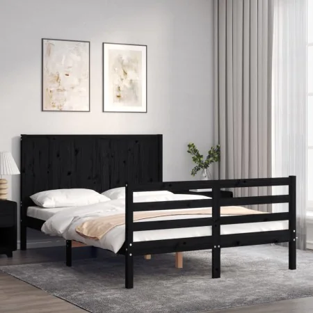 Bed frame with black solid wood headboard 120x200 cm by vidaXL, Beds and slatted bases - Ref: Foro24-3194505, Price: 165,73 €...