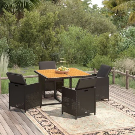 Garten Esstischgarnitur 5 tlg. mit Kissen schwarz synthetisches Rattan von vidaXL, Gartensets - Ref: Foro24-3095519, Preis: 3...