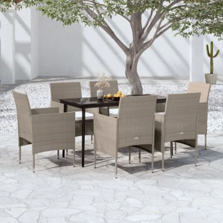 7-piece garden dining set with beige and black cushions by vidaXL, Garden sets - Ref: Foro24-3099320, Price: 501,57 €, Discou...