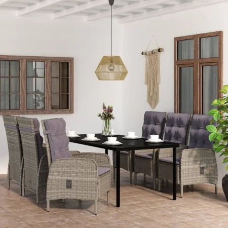 7-piece garden dining set with gray and black cushions by vidaXL, Garden sets - Ref: Foro24-3099363, Price: 1,00 €, Discount: %