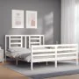 Double bed frame with white solid wood headboard by vidaXL, Beds and slatted bases - Ref: Foro24-3194707, Price: 136,98 €, Di...