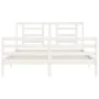 Double bed frame with white solid wood headboard by vidaXL, Beds and slatted bases - Ref: Foro24-3194707, Price: 136,98 €, Di...