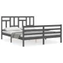 Estructura de cama matrimonio con cabecero madera maciza gris de vidaXL, Camas y somieres - Ref: Foro24-3194968, Precio: 154,...