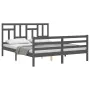 Estructura de cama matrimonio con cabecero madera maciza gris de vidaXL, Camas y somieres - Ref: Foro24-3194968, Precio: 154,...