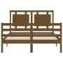 Double bed frame with honey brown wooden headboard by vidaXL, Beds and slatted bases - Ref: Foro24-3194024, Price: 165,59 €, ...