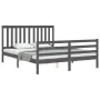 Estructura de cama matrimonio con cabecero madera maciza gris de vidaXL, Camas y somieres - Ref: Foro24-3194253, Precio: 156,...