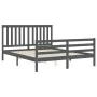 Estructura de cama matrimonio con cabecero madera maciza gris de vidaXL, Camas y somieres - Ref: Foro24-3194253, Precio: 156,...