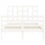 White solid wood bed frame with headboard 120x200 cm by vidaXL, Beds and slatted bases - Ref: Foro24-3193917, Price: 122,19 €...