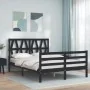 Double bed frame with black solid wood headboard by vidaXL, Beds and slatted bases - Ref: Foro24-3194350, Price: 141,78 €, Di...