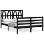 Double bed frame with black solid wood headboard by vidaXL, Beds and slatted bases - Ref: Foro24-3194350, Price: 141,78 €, Di...