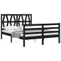 Double bed frame with black solid wood headboard by vidaXL, Beds and slatted bases - Ref: Foro24-3194350, Price: 141,78 €, Di...