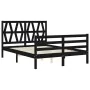 Double bed frame with black solid wood headboard by vidaXL, Beds and slatted bases - Ref: Foro24-3194350, Price: 141,78 €, Di...