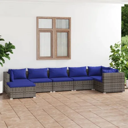 7-teiliges Gartensofa-Set und graue synthetische Rattankissen von vidaXL, Gartensets - Ref: Foro24-3101830, Preis: 496,31 €, ...