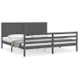 Gray solid wood bed frame with headboard 200x200 cm by vidaXL, Beds and slatted bases - Ref: Foro24-3194788, Price: 185,31 €,...