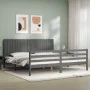 Gray solid wood bed frame with headboard 200x200 cm by vidaXL, Beds and slatted bases - Ref: Foro24-3194788, Price: 185,31 €,...