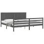 Gray solid wood bed frame with headboard 200x200 cm by vidaXL, Beds and slatted bases - Ref: Foro24-3194788, Price: 185,31 €,...