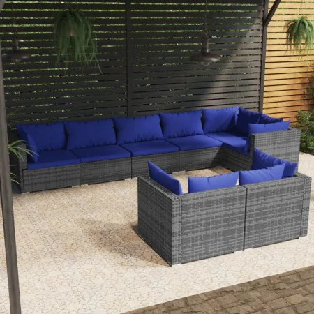 8-teiliges Gartenmöbel-Set und graue synthetische Rattankissen von vidaXL, Gartensets - Ref: Foro24-3102486, Preis: 689,54 €,...