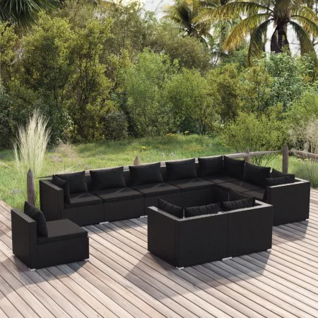 10-teiliges Gartenmöbel-Set und schwarze synthetische Rattankissen von vidaXL, Gartensets - Ref: Foro24-3102656, Preis: 1,00 ...