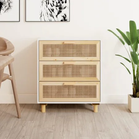 Weißes Sideboard aus massiver Kiefer und natürlichem Rattan 60x30x70 cm von vidaXL, Sideboards - Ref: Foro24-345633, Preis: 1...