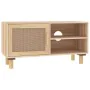 TV cabinet solid pine wood and natural rattan 80x30x40 cm by vidaXL, TV Furniture - Ref: Foro24-345614, Price: 82,36 €, Disco...