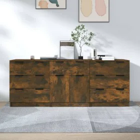 3-teiliges Sideboard aus geräucherter Eiche und Sperrholz von vidaXL, Sideboards - Ref: Foro24-3115801, Preis: 213,86 €, Raba...