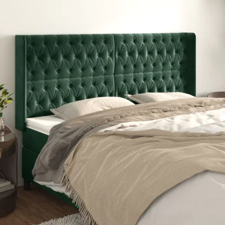 Headboard with dark green velvet ears 203x16x118/128cm by vidaXL, Headboards and footboards - Ref: Foro24-3119985, Price: 180...