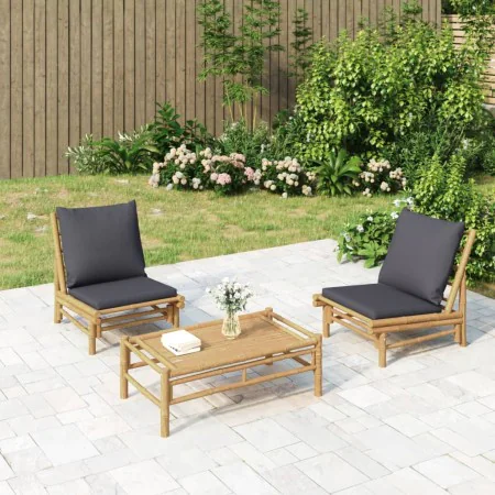 3-teiliges Gartenmöbel-Set aus Bambus mit dunkelgrauen Kissen von vidaXL, Gartensets - Ref: Foro24-3156488, Preis: 256,46 €, ...