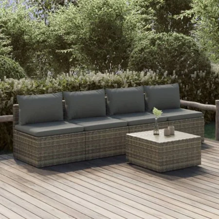 5-piece garden furniture set and gray synthetic rattan cushions by vidaXL, Garden sets - Ref: Foro24-3157370, Price: 393,46 €...