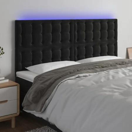 Kopfteil aus schwarzem Samt mit LED-Leuchten, 200 x 5 x 118/128 cm von vidaXL, Kopf- und Fußteile - Ref: Foro24-3122926, Prei...