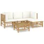 5-piece garden furniture set made of bamboo with cream white cushions by vidaXL, Garden sets - Ref: Foro24-3155178, Price: 46...