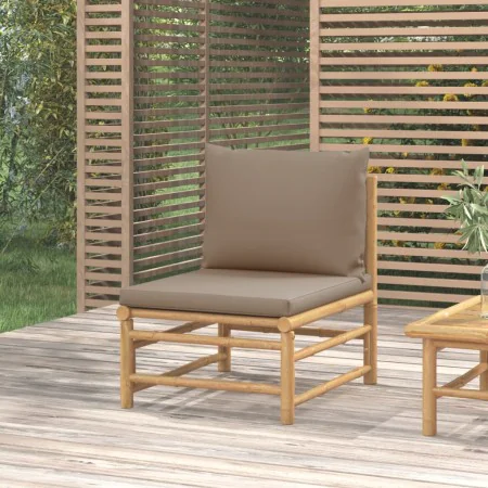 Zentrales Gartensofa aus Bambus mit taupegrauen Kissen von vidaXL, Modulare Sofas für den Außenbereich - Ref: Foro24-362287, ...