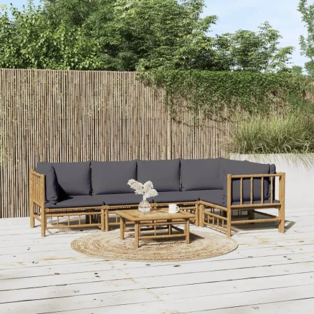 6-piece bamboo garden furniture set with dark gray cushions by vidaXL, Garden sets - Ref: Foro24-3155233, Price: 533,80 €, Di...