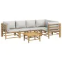 6-piece bamboo garden furniture set with light gray cushions by vidaXL, Garden sets - Ref: Foro24-3155105, Price: 540,16 €, D...