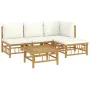 5-piece bamboo garden furniture set with cream white cushions by vidaXL, Garden sets - Ref: Foro24-3155177, Price: 425,09 €, ...