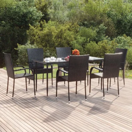 7-piece black synthetic rattan garden dining set by vidaXL, Garden sets - Ref: Foro24-3156669, Price: 448,22 €, Discount: %