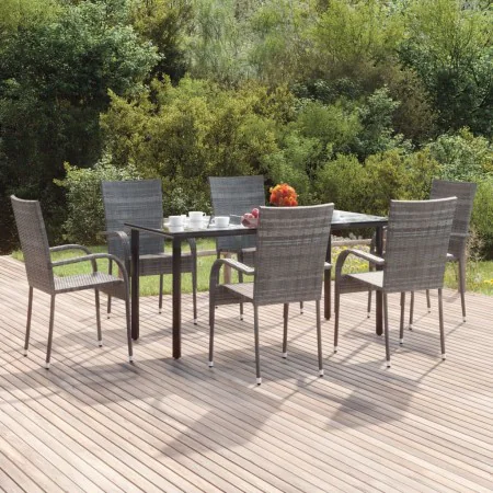 Garten-Essgruppe 7-teilig aus grauem synthetischem Rattan von vidaXL, Gartensets - Ref: Foro24-3156665, Preis: 399,84 €, Raba...