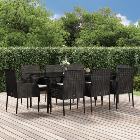 9-teiliges Garten-Essset und schwarze Kissen aus synthetischem Rattan von vidaXL, Gartensets - Ref: Foro24-3185147, Preis: 65...