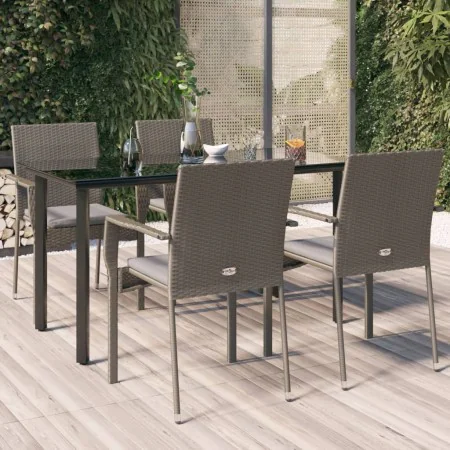 Garten-Essgruppe 5-teilig und schwarzgraue Kissen aus synthetischem Rattan von vidaXL, Gartensets - Ref: Foro24-3185139, Prei...