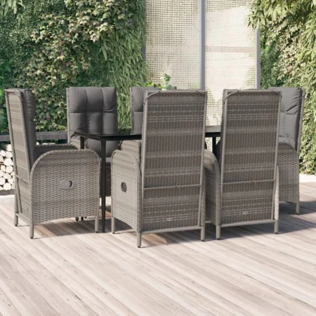 7-teiliges Garten-Esszimmerset und Kissen synthetisches Rattan schwarz grau von vidaXL, Gartensets - Ref: Foro24-3185180, Pre...