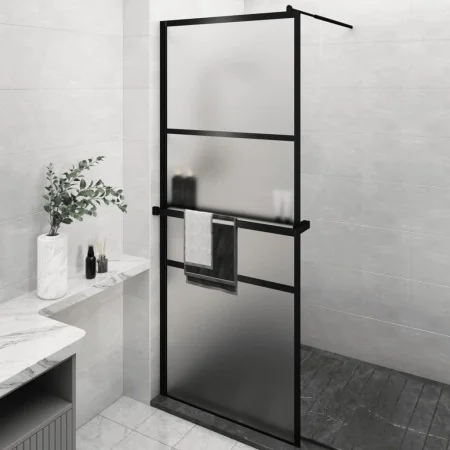 Shower screen with ESG glass shelf and black aluminum 80x195 cm by vidaXL, Shower walls and screens - Ref: Foro24-3185451, Pr...