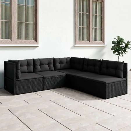 5-teiliges Gartenmöbel-Set und Kissen aus synthetischem Rattan schwarz von vidaXL, Gartensets - Ref: Foro24-3187096, Preis: 4...