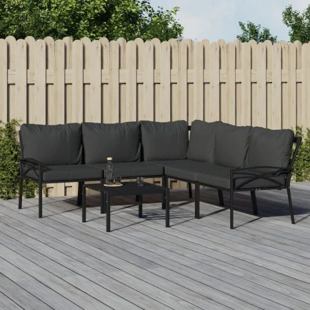 6-piece steel garden furniture set with gray cushions by vidaXL, Garden sets - Ref: Foro24-3187952, Price: 516,13 €, Discount: %