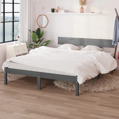 Solid gray pine wood bed frame 200x200 cm by vidaXL, Beds and slatted bases - Ref: Foro24-810169, Price: 119,41 €, Discount: %