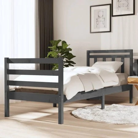 Gray solid wood bed frame 90x200 cm by vidaXL, Beds and slatted bases - Ref: Foro24-3100641, Price: 99,75 €, Discount: %