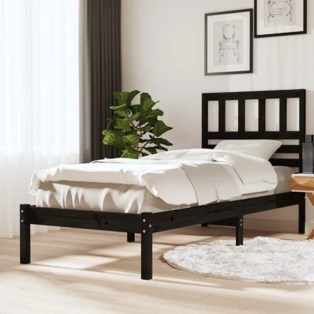 Solid black pine wood bed frame 100x200 cm by vidaXL, Beds and slatted bases - Ref: Foro24-3101017, Price: 128,60 €, Discount: %