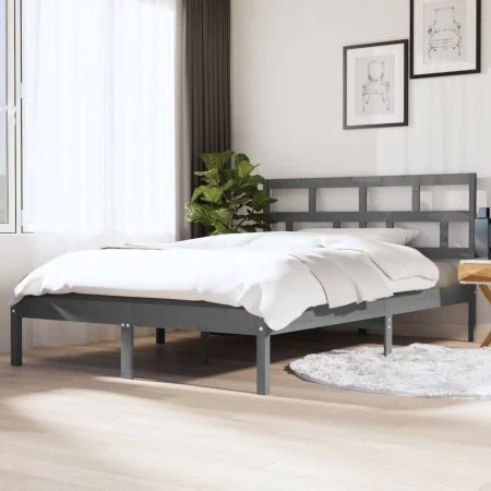 Small double bed frame solid gray wood 120x190 cm by vidaXL, Beds and slatted bases - Ref: Foro24-3101190, Price: 140,29 €, D...