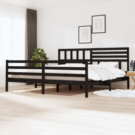 Black solid wood bed frame 200x200 cm by vidaXL, Beds and slatted bases - Ref: Foro24-3101112, Price: 189,17 €, Discount: %