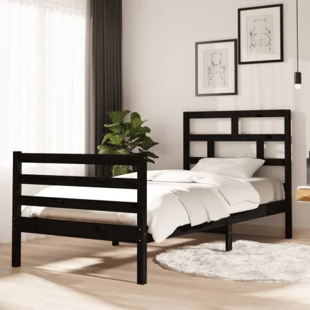 Solid black pine wood bed frame 90x200 cm by vidaXL, Beds and slatted bases - Ref: Foro24-3101272, Price: 125,04 €, Discount: %